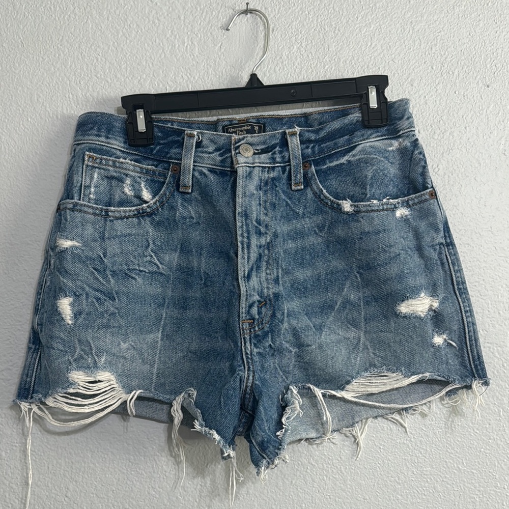 Abercrombie & Fitch Blue Jean Shorts Distressed High-Waisted
